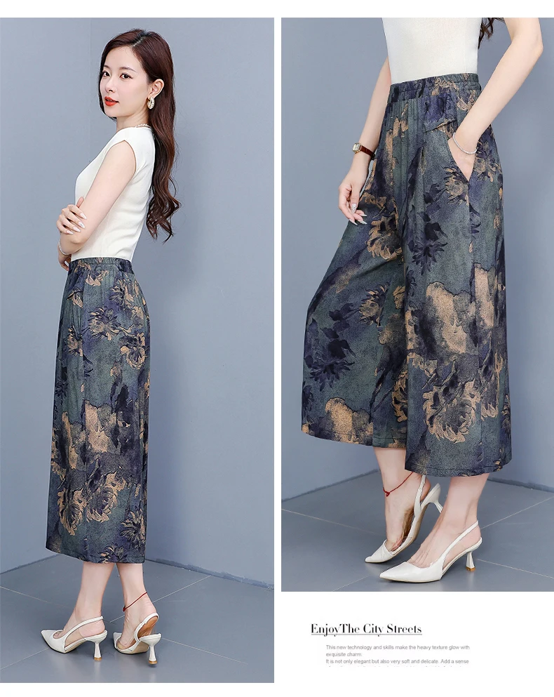 women's Pants Summer trousers Casual Straight Leg Floral Print  Loose Pants Wide Leg Pants