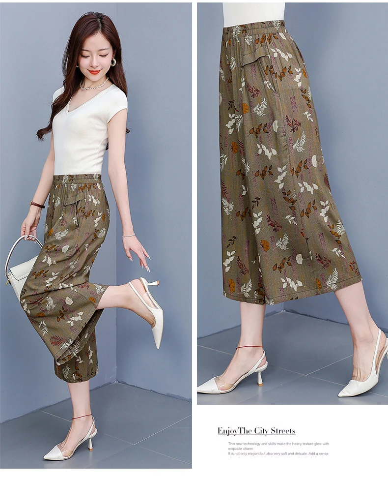 women's Pants Summer trousers Casual Straight Leg Floral Print  Loose Pants Wide Leg Pants