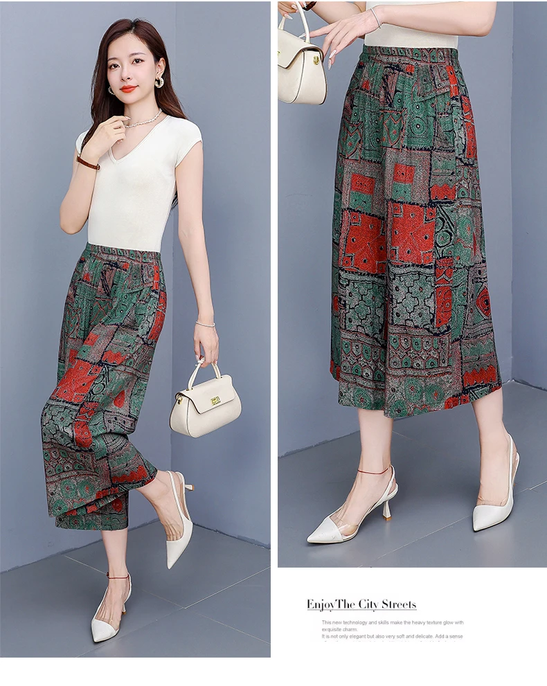 women's Pants Summer trousers Casual Straight Leg Floral Print  Loose Pants Wide Leg Pants