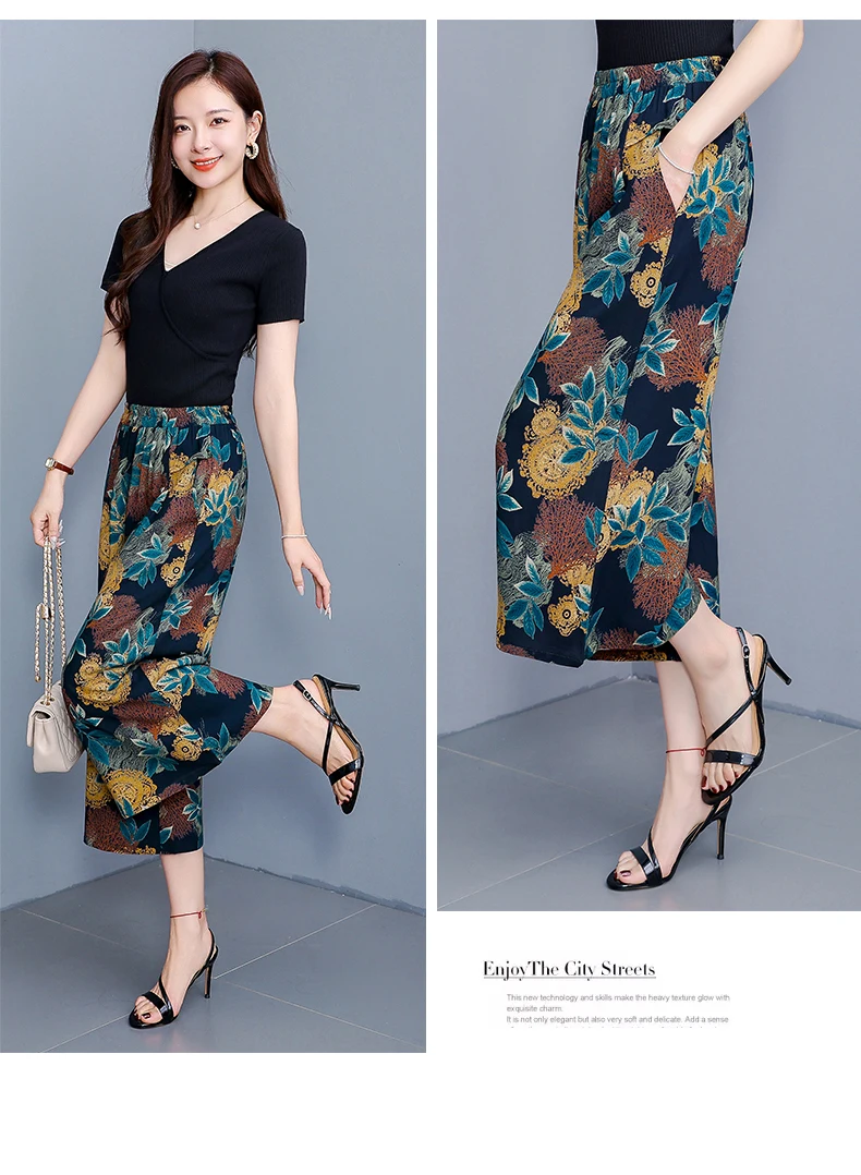 women's Pants Summer trousers Casual Straight Leg Floral Print  Loose Pants Wide Leg Pants