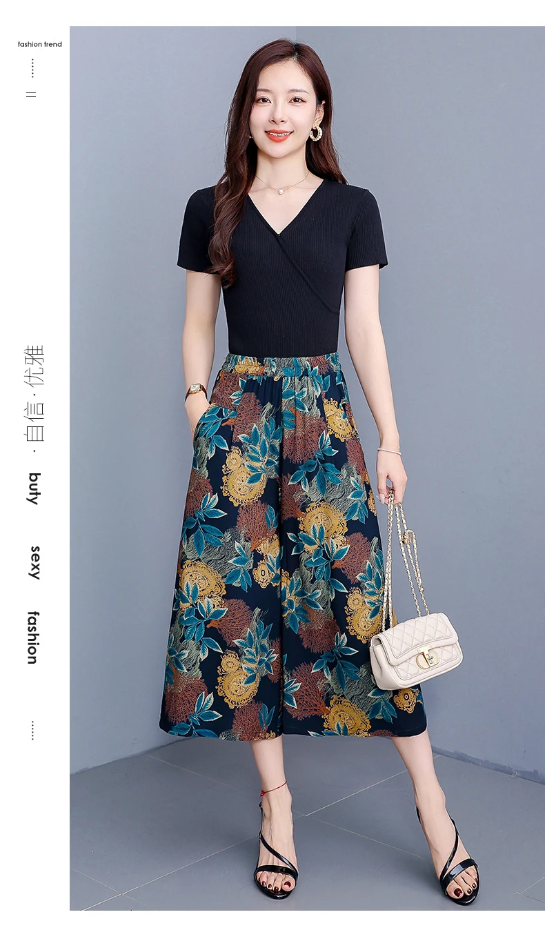 women's Pants Summer trousers Casual Straight Leg Floral Print  Loose Pants Wide Leg Pants