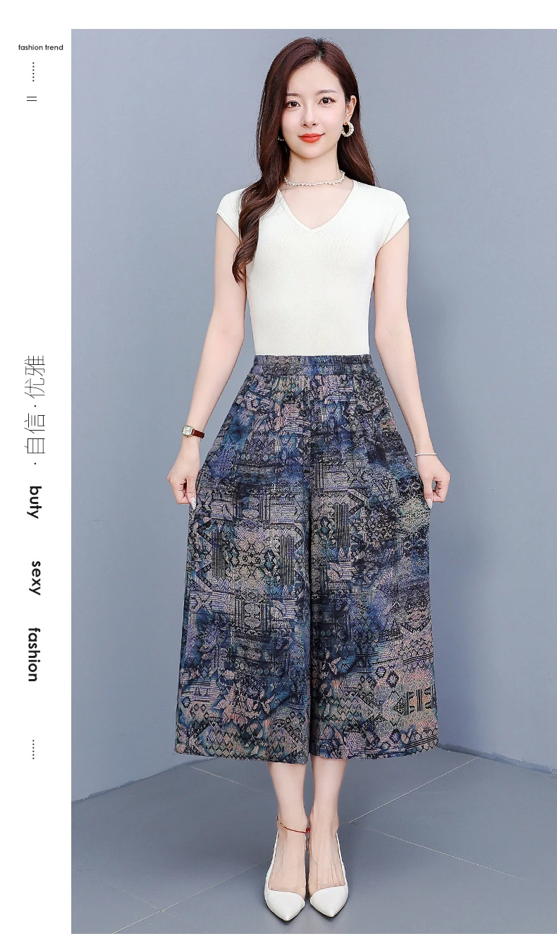 women's Pants Summer trousers Casual Straight Leg Floral Print  Loose Pants Wide Leg Pants