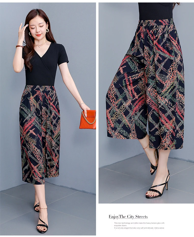women's Pants Summer trousers Casual Straight Leg Floral Print  Loose Pants Wide Leg Pants
