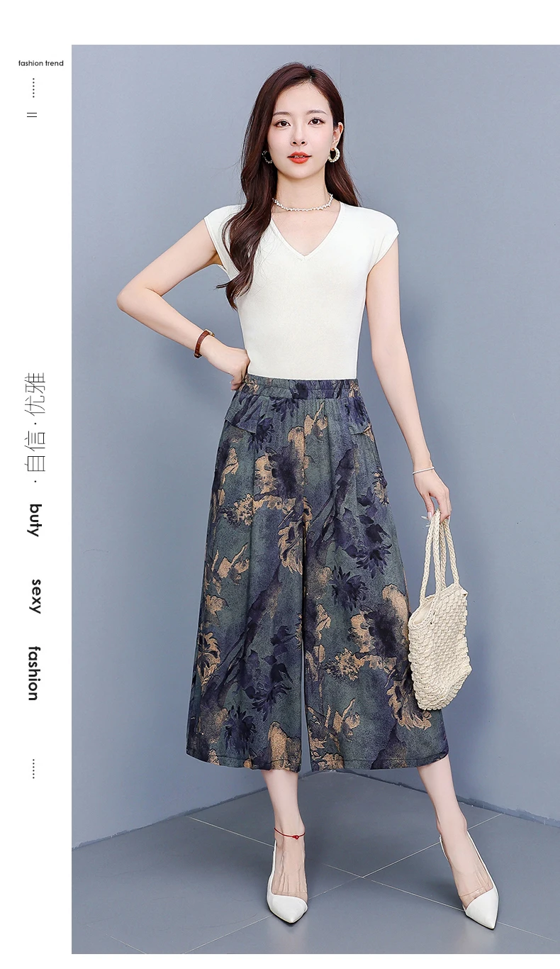 women's Pants Summer trousers Casual Straight Leg Floral Print  Loose Pants Wide Leg Pants