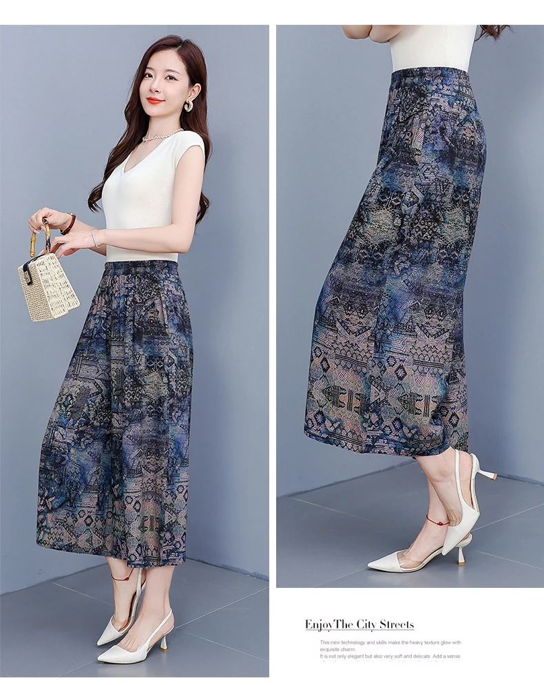 women's Pants Summer trousers Casual Straight Leg Floral Print  Loose Pants Wide Leg Pants