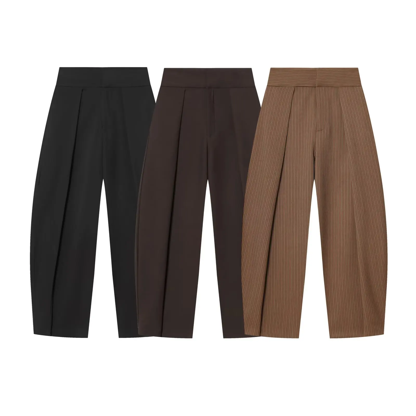 HH Women Spring Elegant Vintage Zipper Balloon Version Pleated Trousers Female High Street Loose Pockets 3-color Pants Mujer