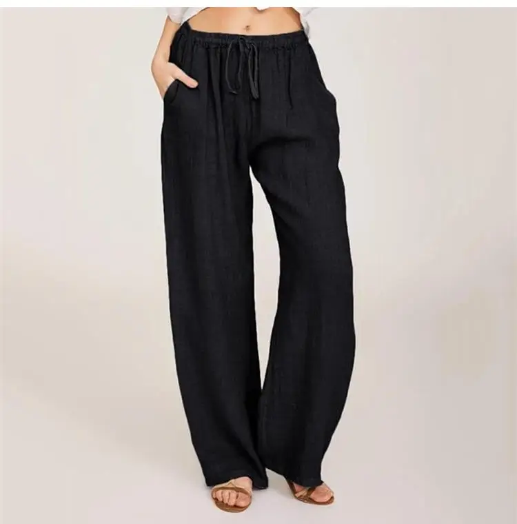 Epligg Summer Autumn Cotton Linen Wide Leg Pants for Women Pants Full Length Casual Pants Female Solid Loose Straight Trousers