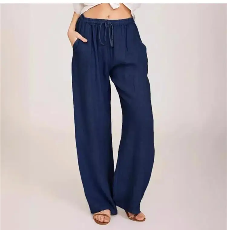Epligg Summer Autumn Cotton Linen Wide Leg Pants for Women Pants Full Length Casual Pants Female Solid Loose Straight Trousers