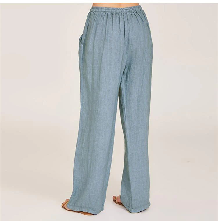 Epligg Summer Autumn Cotton Linen Wide Leg Pants for Women Pants Full Length Casual Pants Female Solid Loose Straight Trousers
