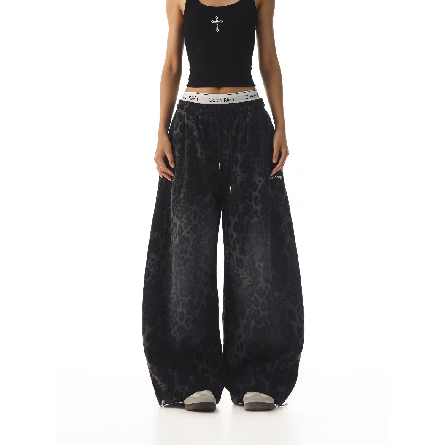 Y2K American Retro Pants Women Washed Leopard Print Spicy Girl Loose Slimming Wide Leg Versatile Casual Fashion