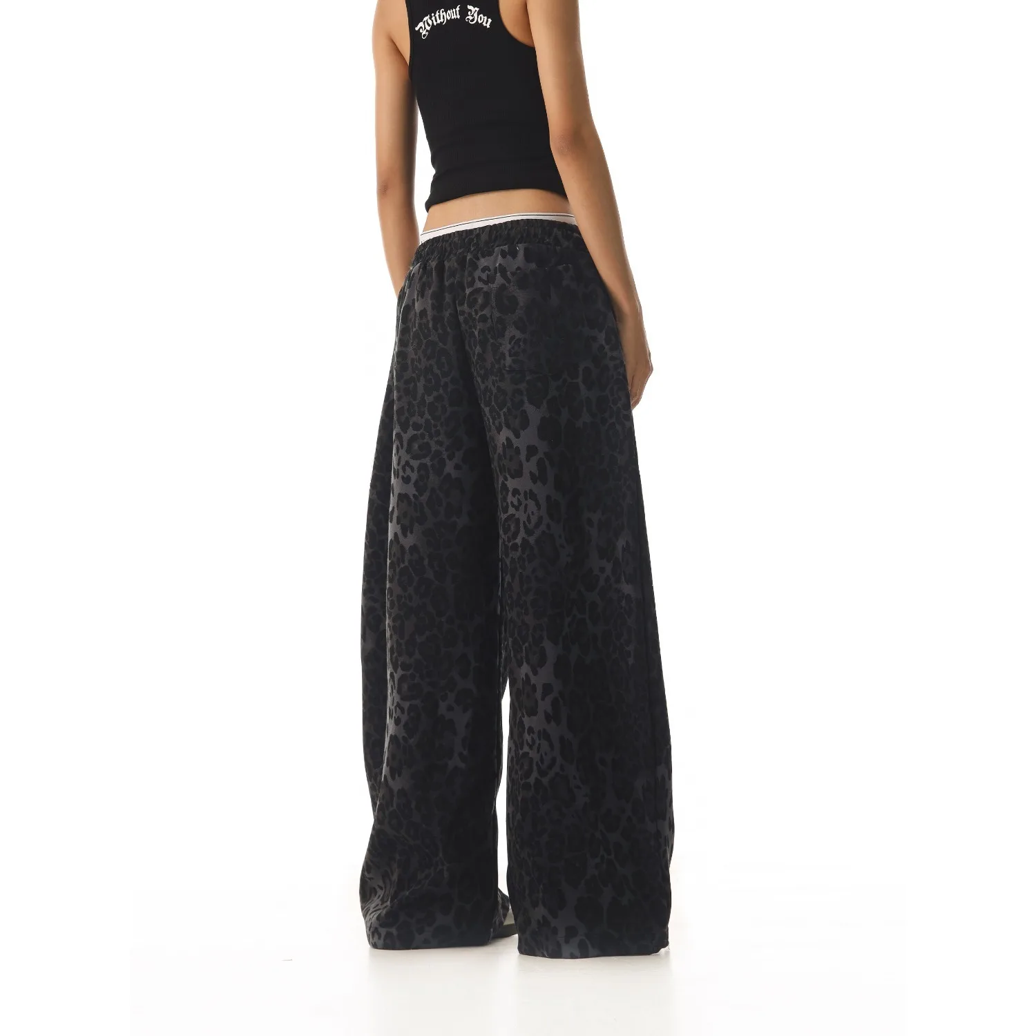 Y2K American Retro Pants Women Washed Leopard Print Spicy Girl Loose Slimming Wide Leg Versatile Casual Fashion