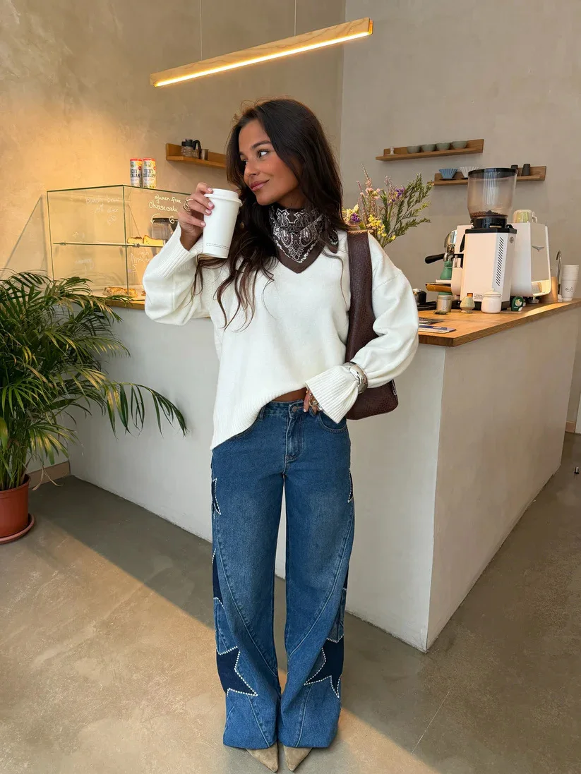 Women Denim Pant Jeans Vintage Wide Leg Long Pants Print High Waist Straight Trousers Y2k Streetwear Work Casual Loose 2026