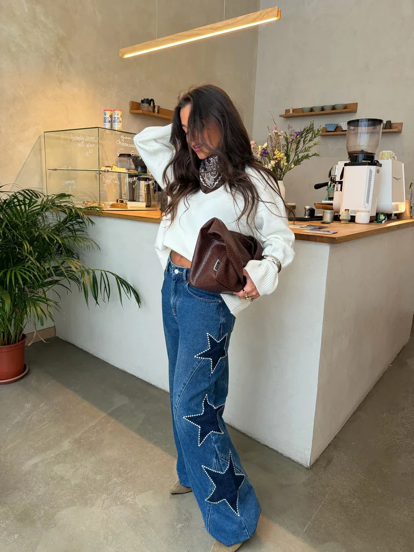 Women Denim Pant Jeans Vintage Wide Leg Long Pants Print High Waist Straight Trousers Y2k Streetwear Work Casual Loose 2026