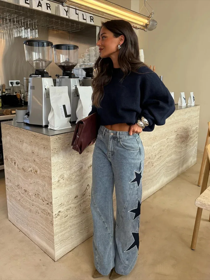 Women Denim Pant Jeans Vintage Wide Leg Long Pants Print High Waist Straight Trousers Y2k Streetwear Work Casual Loose 2026