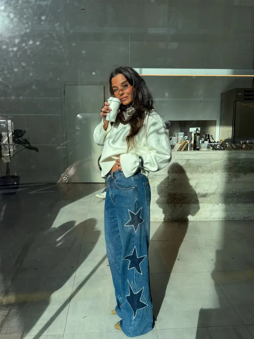 Women Denim Pant Jeans Vintage Wide Leg Long Pants Print High Waist Straight Trousers Y2k Streetwear Work Casual Loose 2026