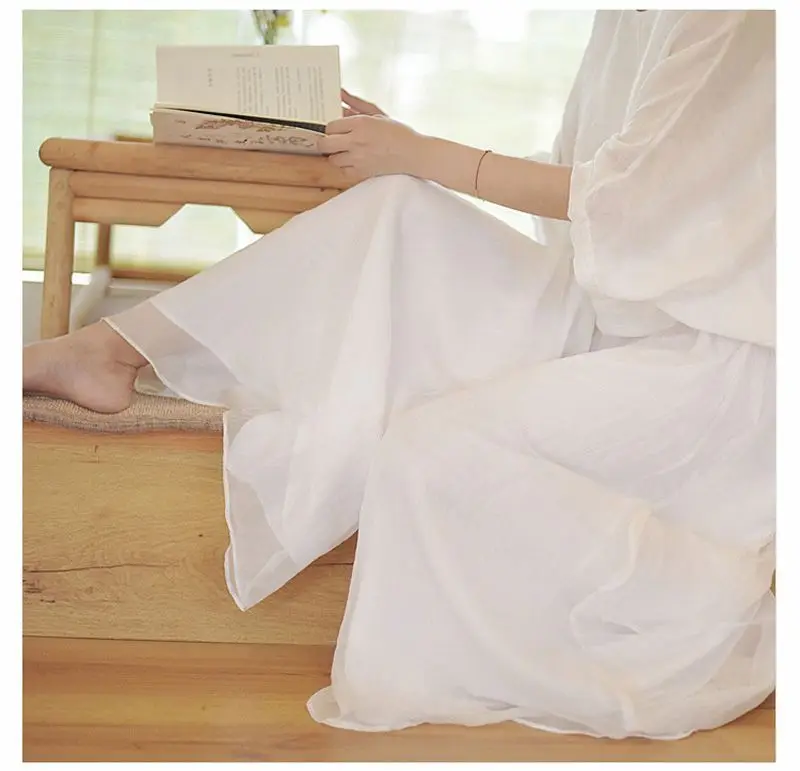 Women's Vintage Chinese Style Wide Leg Pants Female Casual Cotton Linen Loose High Waisted Pants Trousers 2026 Spring PA34