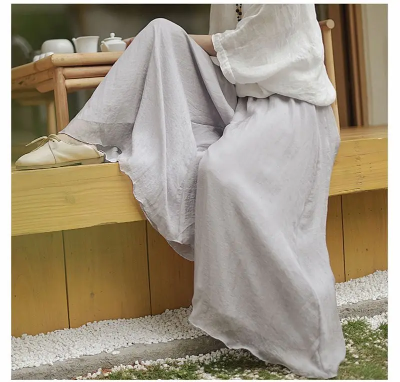 Women's Vintage Chinese Style Wide Leg Pants Female Casual Cotton Linen Loose High Waisted Pants Trousers 2026 Spring PA34