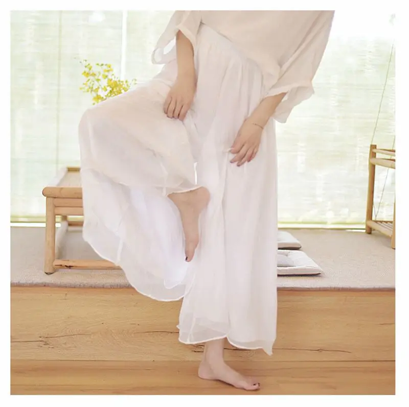 Women's Vintage Chinese Style Wide Leg Pants Female Casual Cotton Linen Loose High Waisted Pants Trousers 2026 Spring PA34