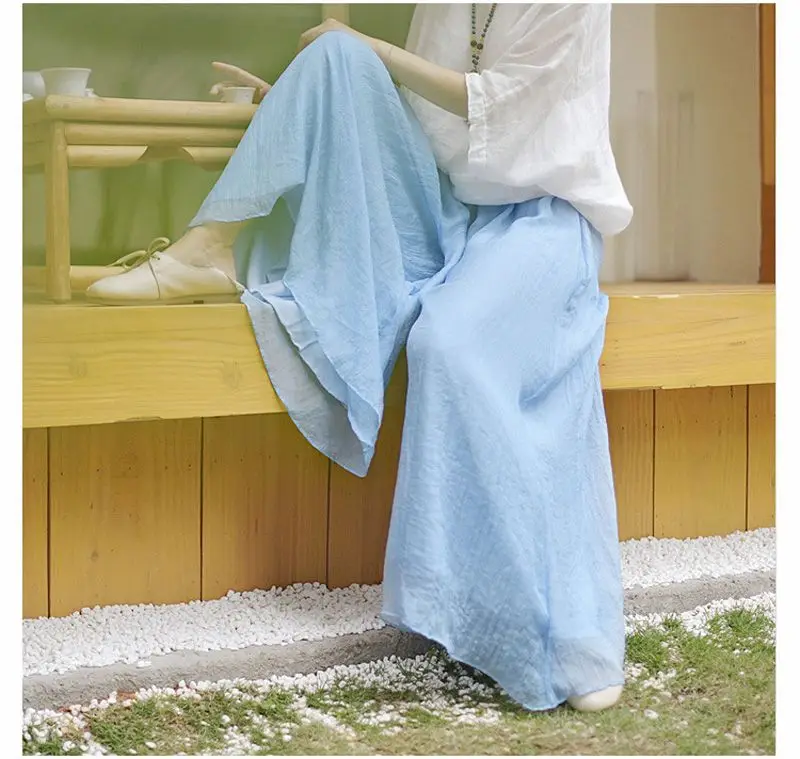 Women's Vintage Chinese Style Wide Leg Pants Female Casual Cotton Linen Loose High Waisted Pants Trousers 2026 Spring PA34