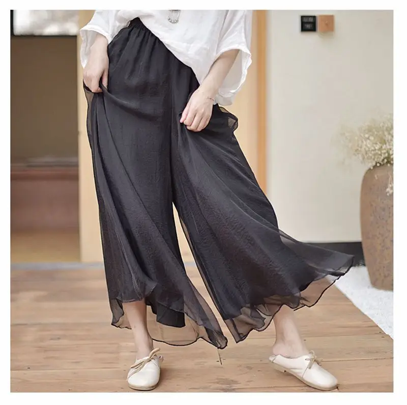 Women's Vintage Chinese Style Wide Leg Pants Female Casual Cotton Linen Loose High Waisted Pants Trousers 2026 Spring PA34