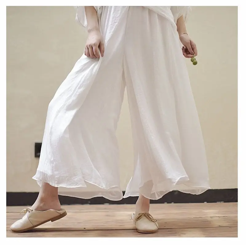 Women's Vintage Chinese Style Wide Leg Pants Female Casual Cotton Linen Loose High Waisted Pants Trousers 2026 Spring PA34