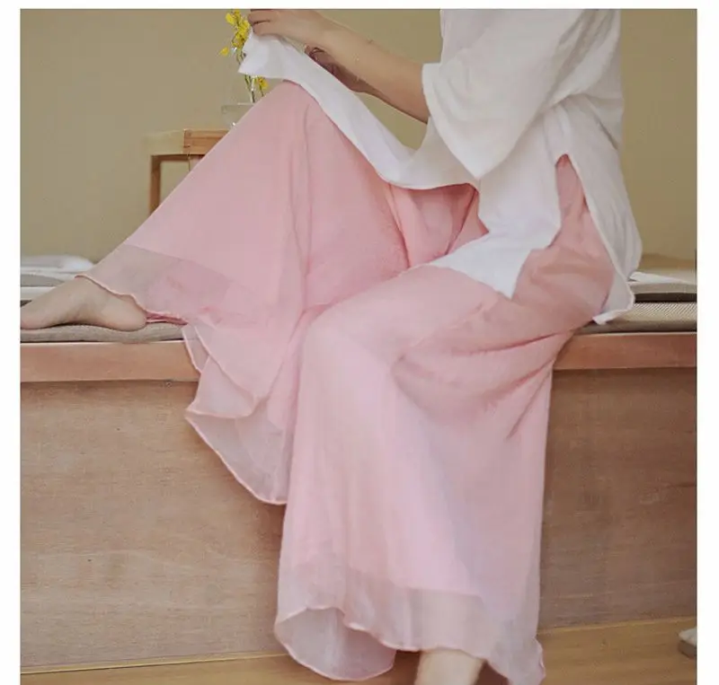 Women's Vintage Chinese Style Wide Leg Pants Female Casual Cotton Linen Loose High Waisted Pants Trousers 2026 Spring PA34