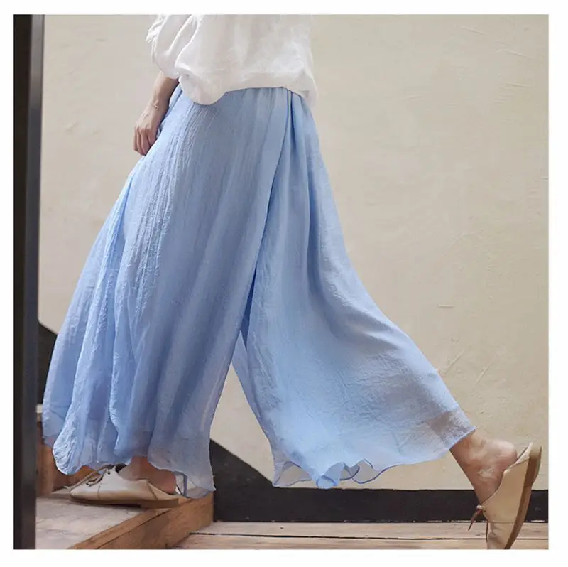 Women's Vintage Chinese Style Wide Leg Pants Female Casual Cotton Linen Loose High Waisted Pants Trousers 2026 Spring PA34