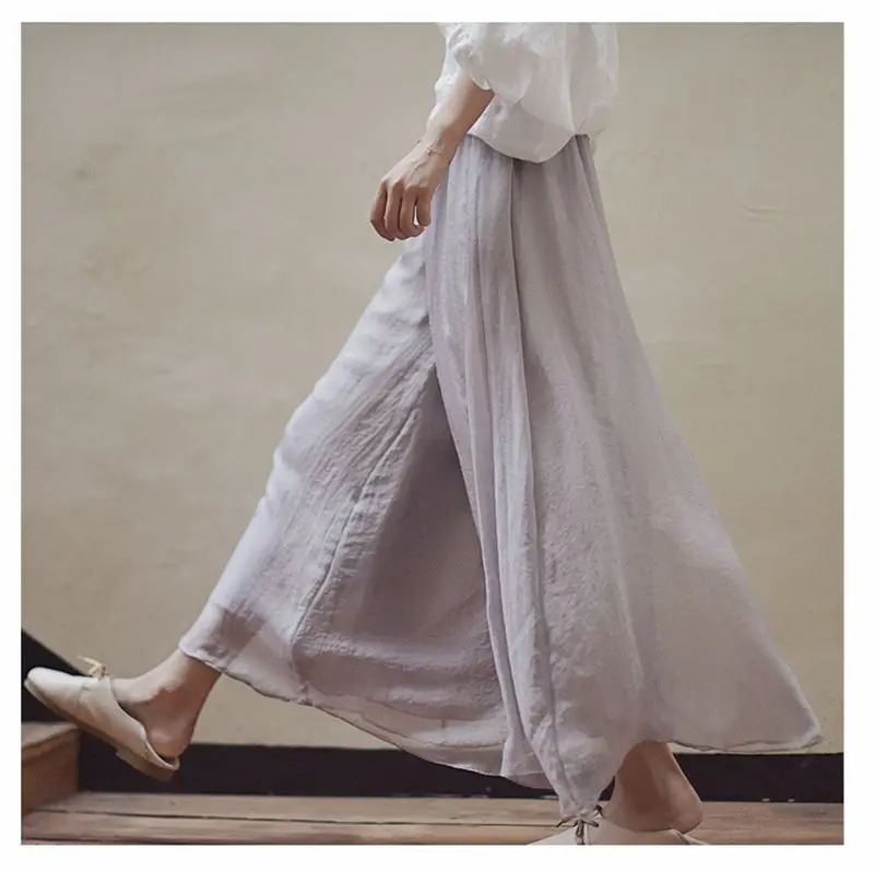 Women's Vintage Chinese Style Wide Leg Pants Female Casual Cotton Linen Loose High Waisted Pants Trousers 2026 Spring PA34