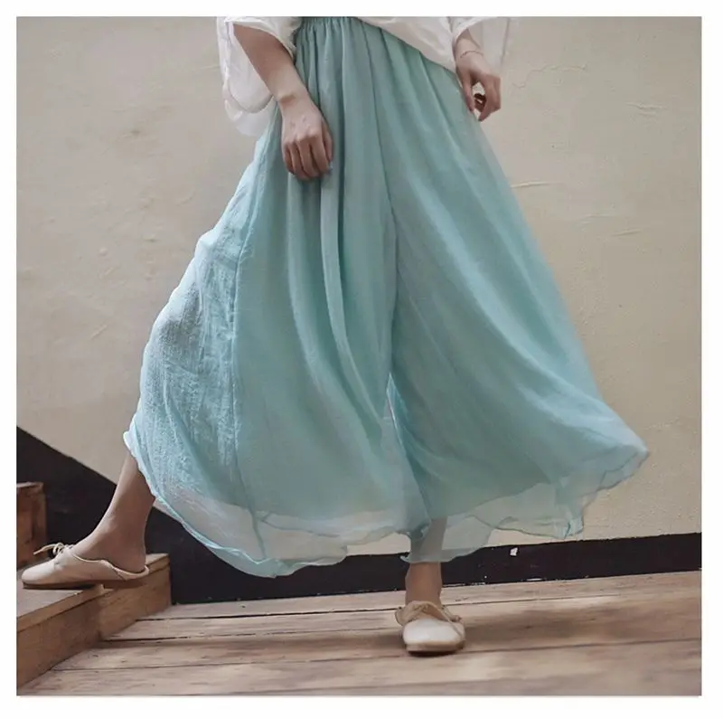 Women's Vintage Chinese Style Wide Leg Pants Female Casual Cotton Linen Loose High Waisted Pants Trousers 2026 Spring PA34