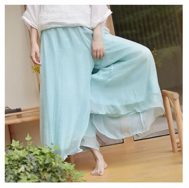 Women's Vintage Chinese Style Wide Leg Pants Female Casual Cotton Linen Loose High Waisted Pants Trousers 2026 Spring PA34