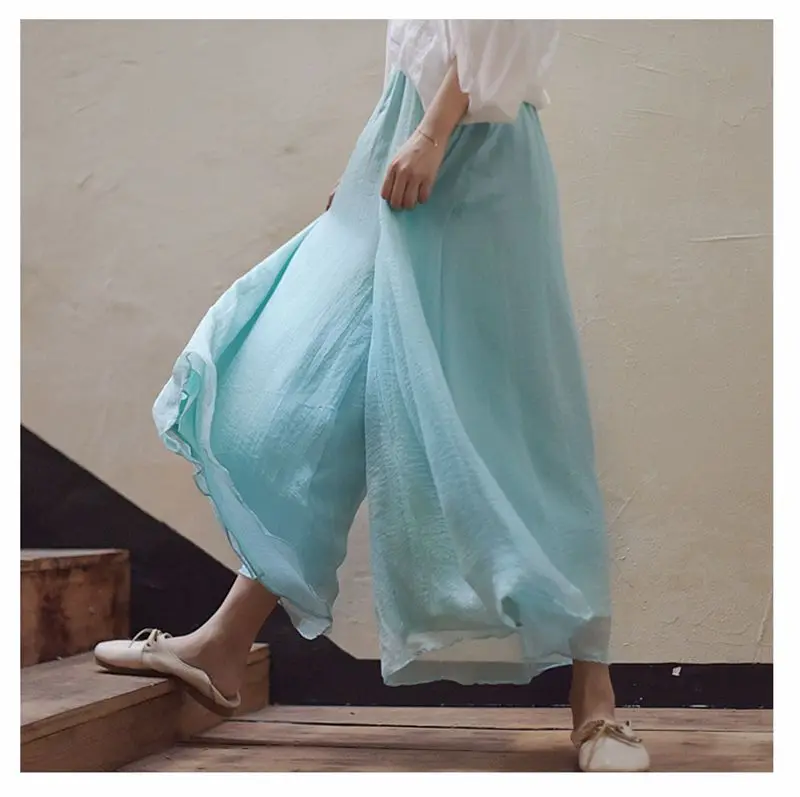 Women's Vintage Chinese Style Wide Leg Pants Female Casual Cotton Linen Loose High Waisted Pants Trousers 2026 Spring PA34