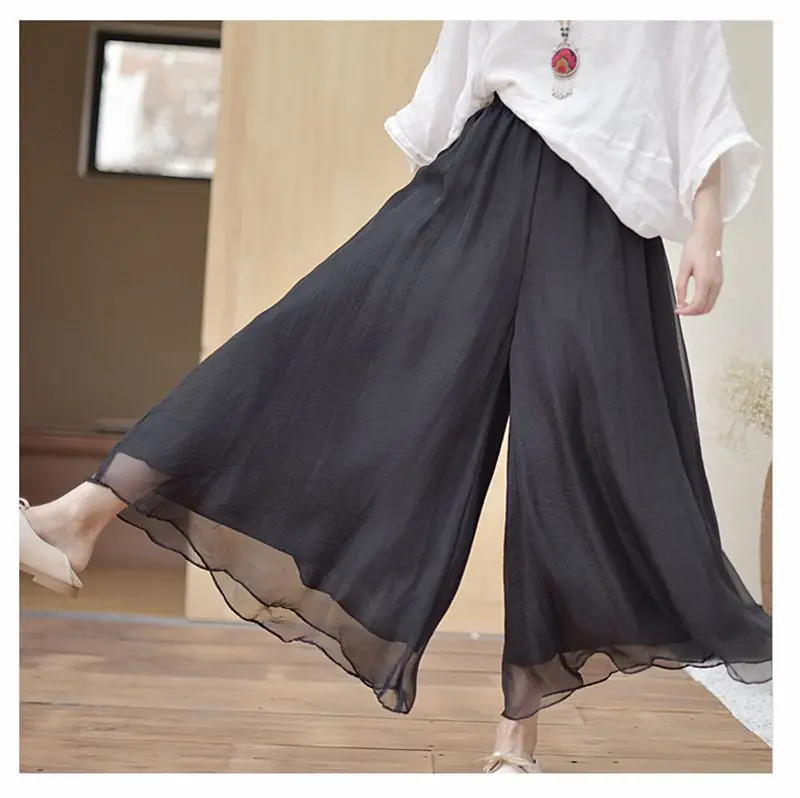 Women's Vintage Chinese Style Wide Leg Pants Female Casual Cotton Linen Loose High Waisted Pants Trousers 2026 Spring PA34
