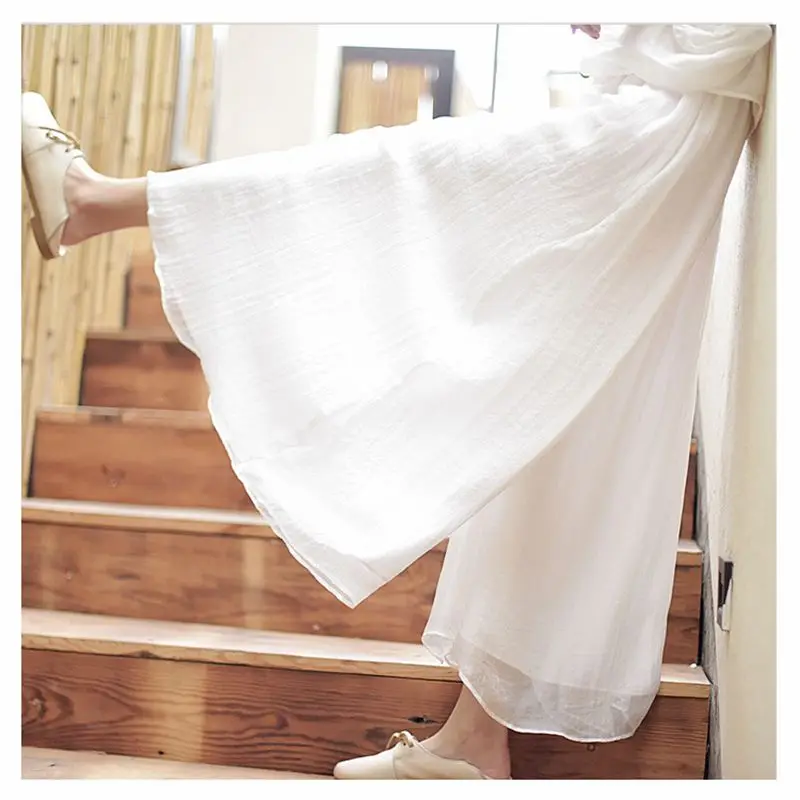 Women's Vintage Chinese Style Wide Leg Pants Female Casual Cotton Linen Loose High Waisted Pants Trousers 2026 Spring PA34