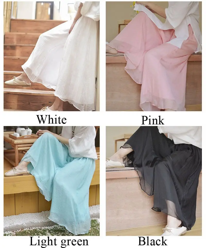 Women's Vintage Chinese Style Wide Leg Pants Female Casual Cotton Linen Loose High Waisted Pants Trousers 2026 Spring PA34