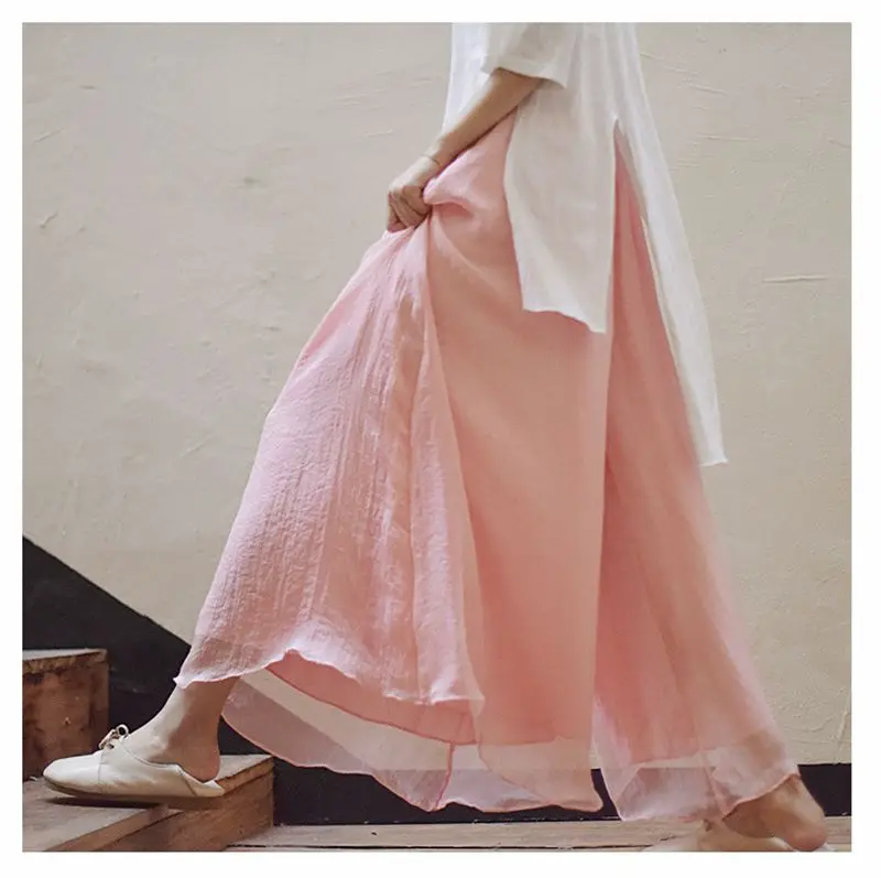 Women's Vintage Chinese Style Wide Leg Pants Female Casual Cotton Linen Loose High Waisted Pants Trousers 2026 Spring PA34