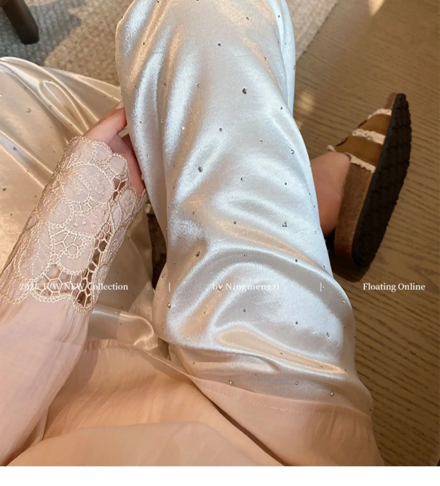 Acetate Hot Diamond New Chinese Satin Straight-leg Pants Women's 2025 Summer New Drape Thin Casual Pants