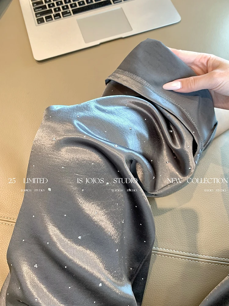 Acetate Hot Diamond New Chinese Satin Straight-leg Pants Women's 2025 Summer New Drape Thin Casual Pants