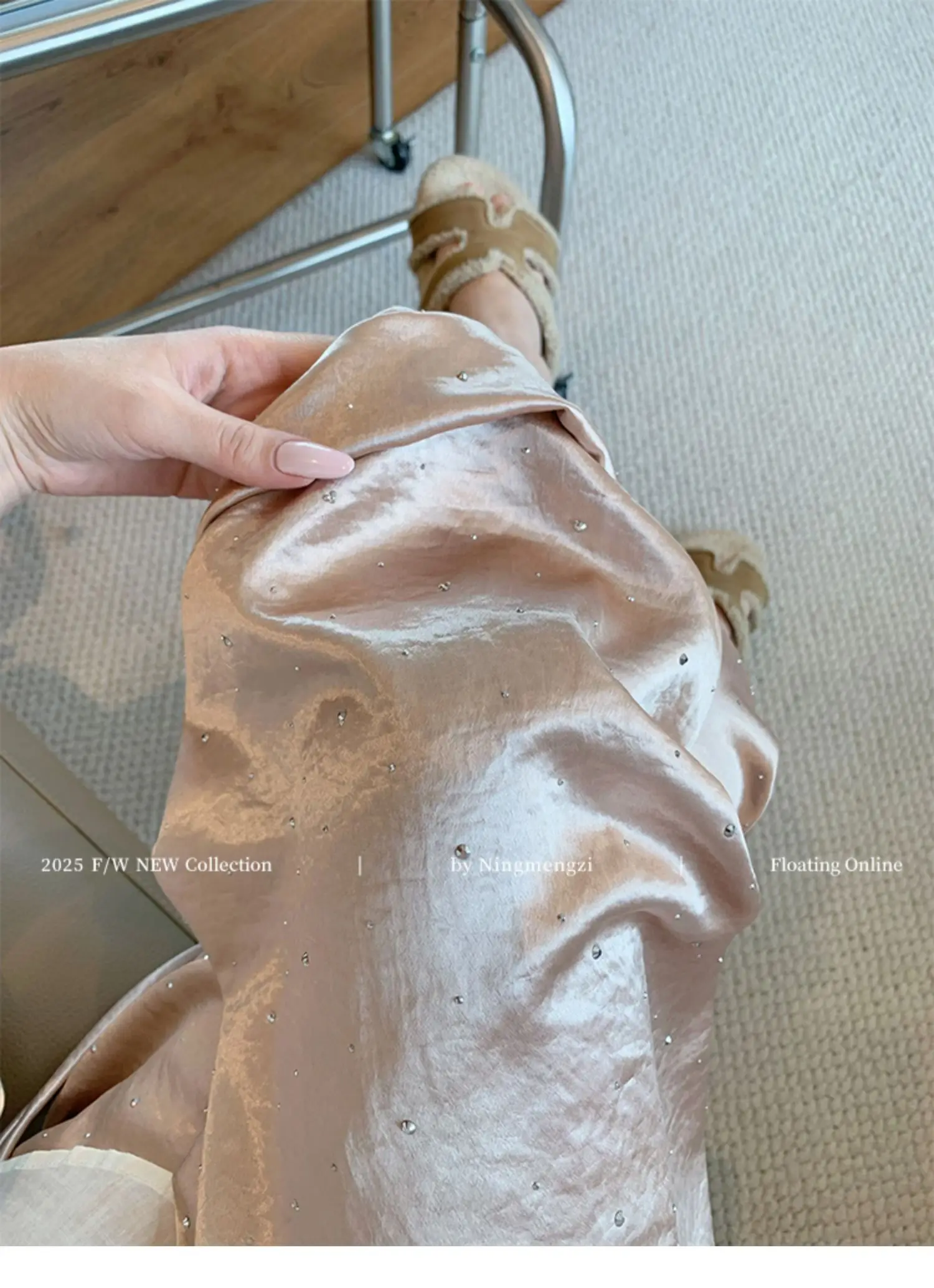 Acetate Hot Diamond New Chinese Satin Straight-leg Pants Women's 2025 Summer New Drape Thin Casual Pants