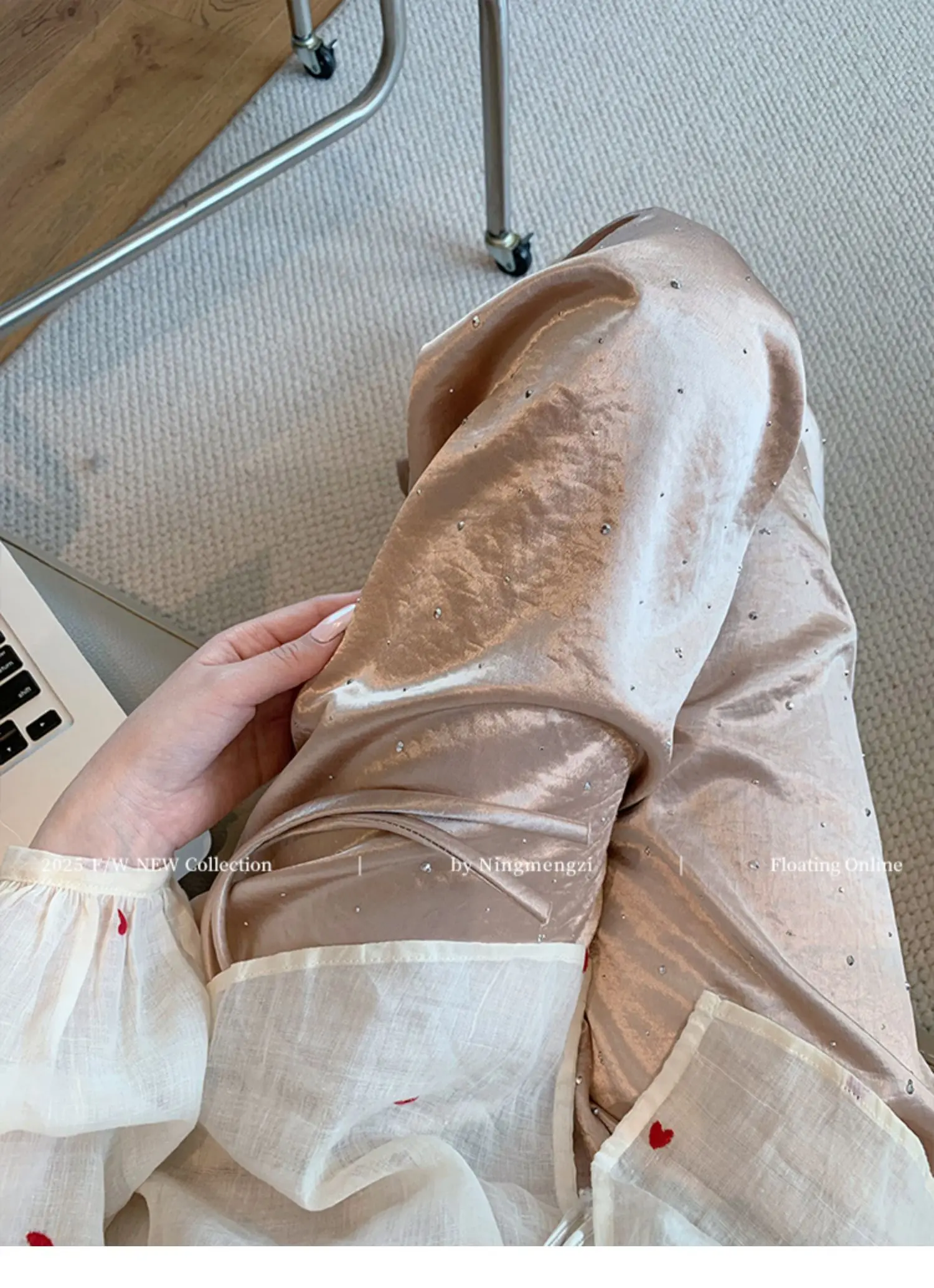 Acetate Hot Diamond New Chinese Satin Straight-leg Pants Women's 2025 Summer New Drape Thin Casual Pants