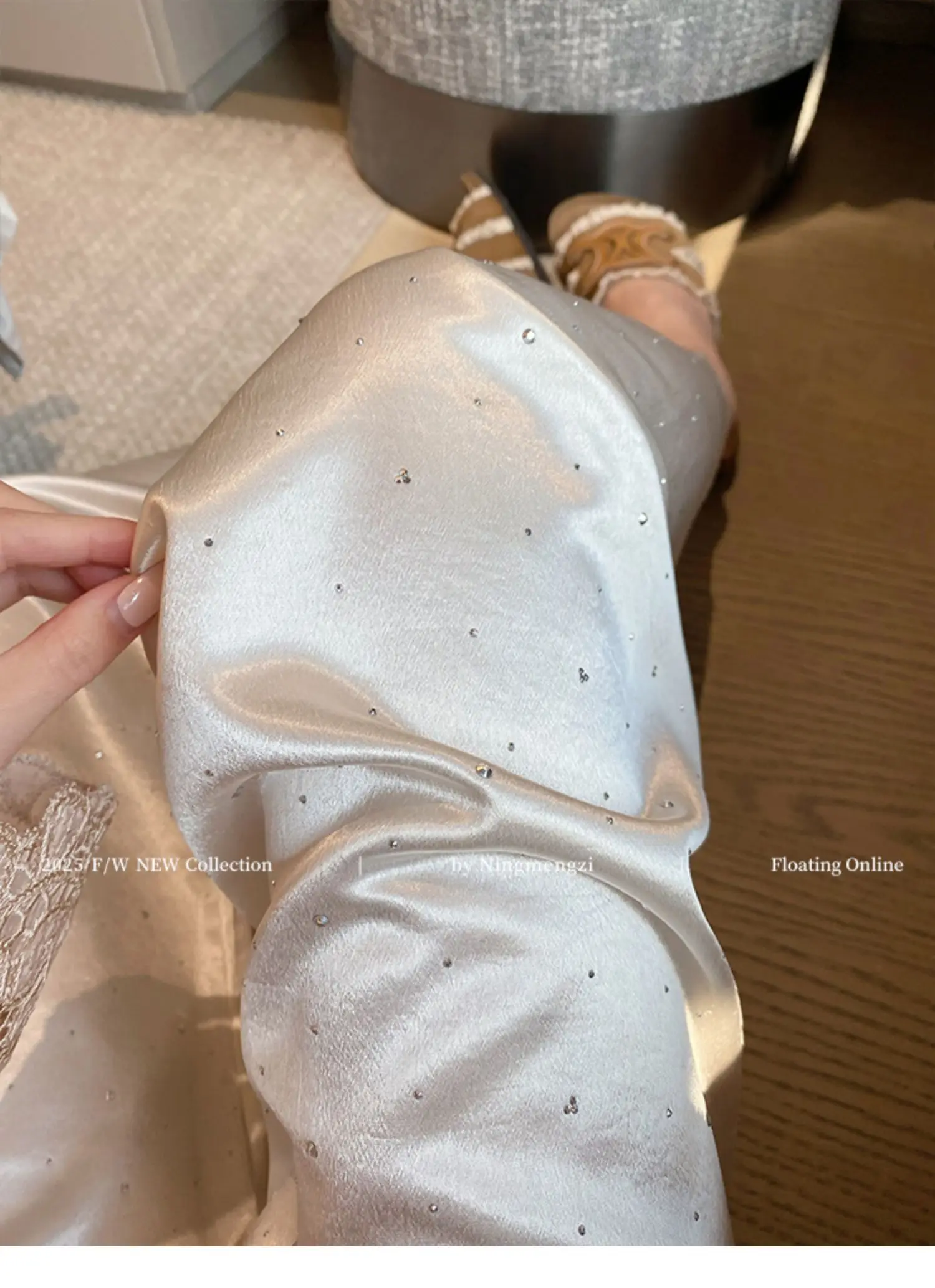 Acetate Hot Diamond New Chinese Satin Straight-leg Pants Women's 2025 Summer New Drape Thin Casual Pants