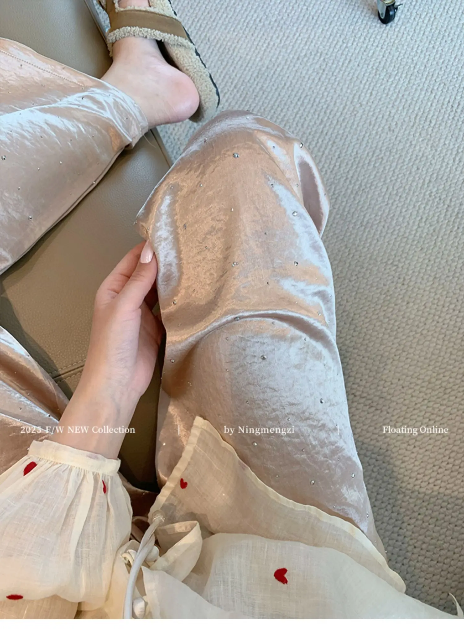 Acetate Hot Diamond New Chinese Satin Straight-leg Pants Women's 2025 Summer New Drape Thin Casual Pants