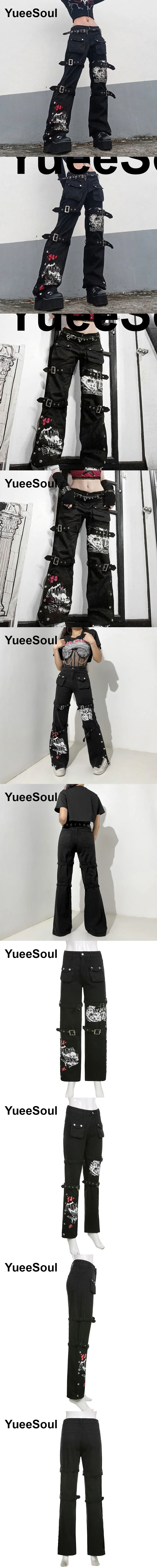 Gothic Emo Alt Women Pants Techwear Hippie Baggy Trousers Mom Goth Punk Black Cargo Pants Cyber Y2k Pants Academic Dark Clothes