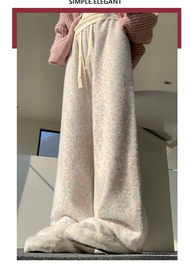 HOUZHOU Sweet Rainbow Tie-dye Women Pants Casual Kawaii Warm Knitted Trousers Baggy Cute Japanese Fashion Autumn Soft Sweatpants