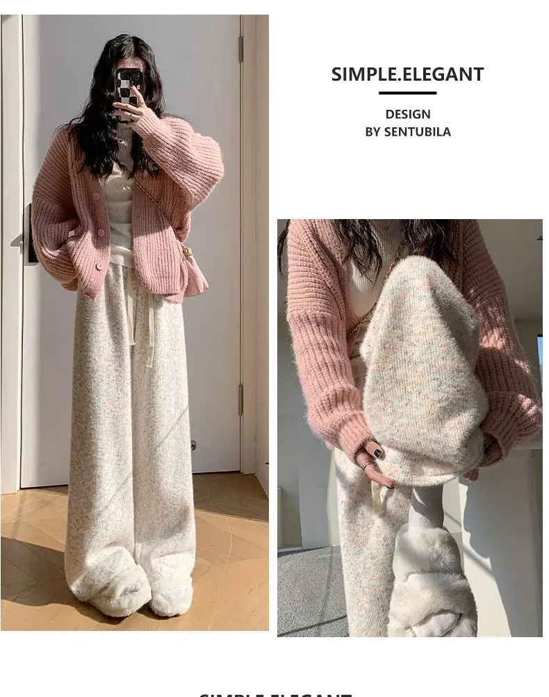 HOUZHOU Sweet Rainbow Tie-dye Women Pants Casual Kawaii Warm Knitted Trousers Baggy Cute Japanese Fashion Autumn Soft Sweatpants