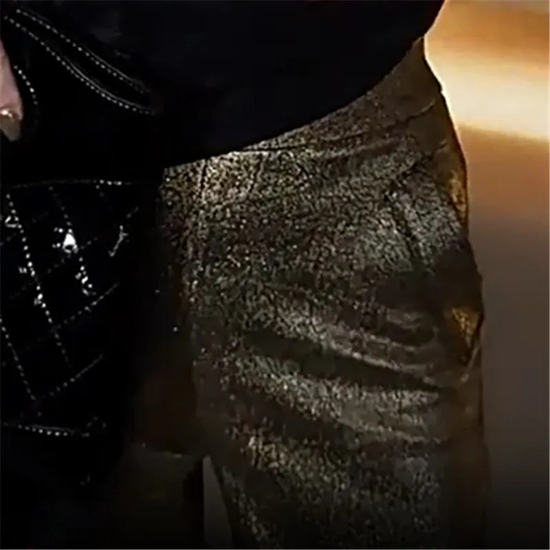 Limiguyue High End Gold Shiny Pants Women Soft Thin Leather Pant Spring Casual Loose Wide Legs Hanging Trousers Office Lady 884P