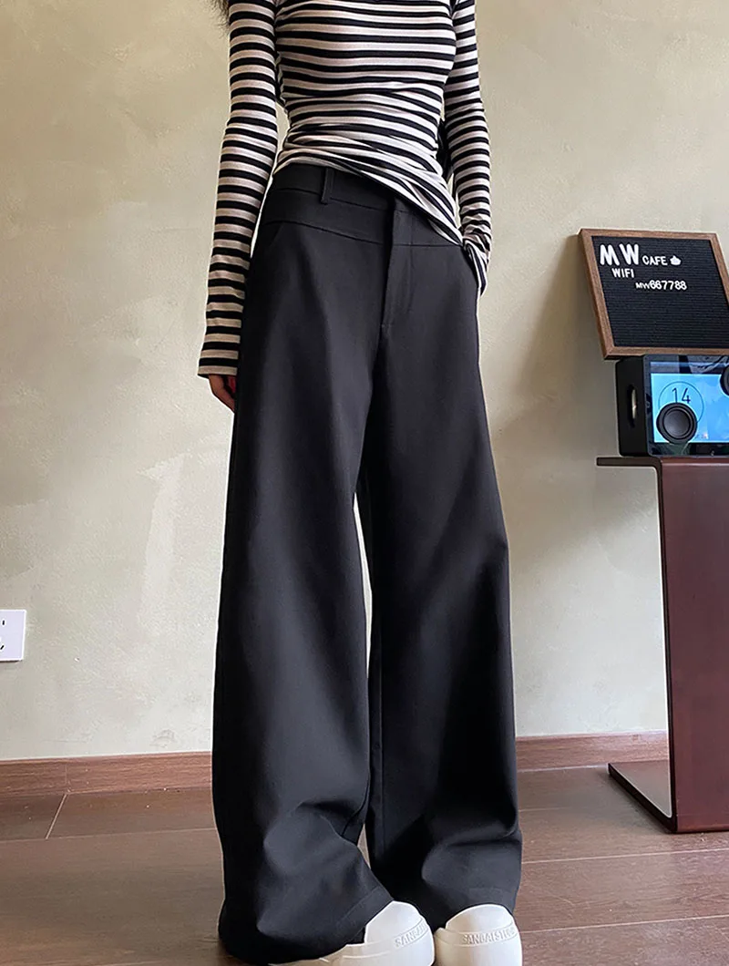 Khaki Wide Leg Pants for Women 2026 Spring Summer High Waist Slimming Suit Pants Woman High-End Elegant Loose Straight Trousers