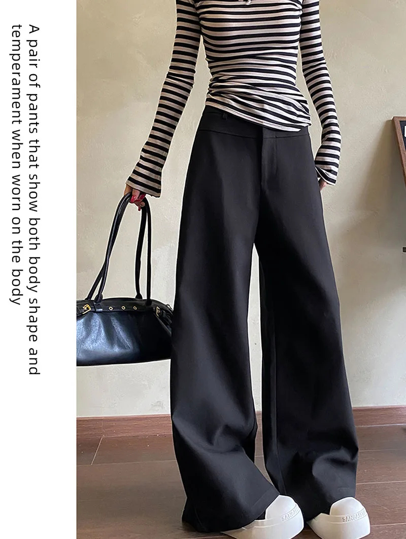 Khaki Wide Leg Pants for Women 2026 Spring Summer High Waist Slimming Suit Pants Woman High-End Elegant Loose Straight Trousers