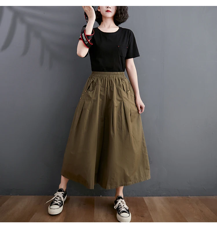 100% Cotton Wide Leg Pants Women New Arrival 2023 Summer Vintage Style Solid Color Loose Female Ankle-length Casual Pants B2537