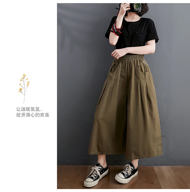 100% Cotton Wide Leg Pants Women New Arrival 2023 Summer Vintage Style Solid Color Loose Female Ankle-length Casual Pants B2537