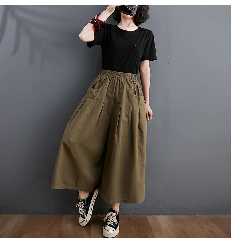 100% Cotton Wide Leg Pants Women New Arrival 2023 Summer Vintage Style Solid Color Loose Female Ankle-length Casual Pants B2537